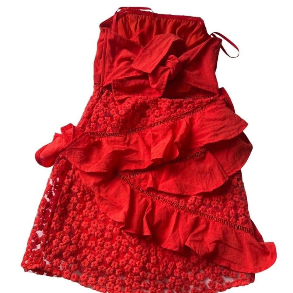 Saints & Secrets Summer Red Strapless Ruffle Mini Dress Size Small - Picture 5 of 6